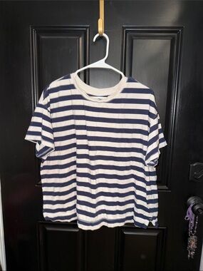 Old Navy Navy and White Striped Short Sleeve Tee